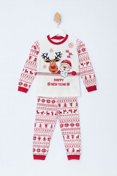 Esterella Girls-Boys Unisex Children's New Year Themed Pajama Set/ Christmas New Year Themed Pajama Set