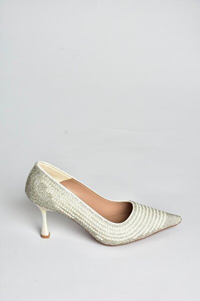 Fox Shoes V820772109 White Pearl Embroidery Thin Heeled Evening Dress Shoes