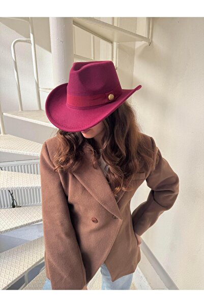 Tina İstanbul Pălărie de cowboy cu boruri curbate Burgundy