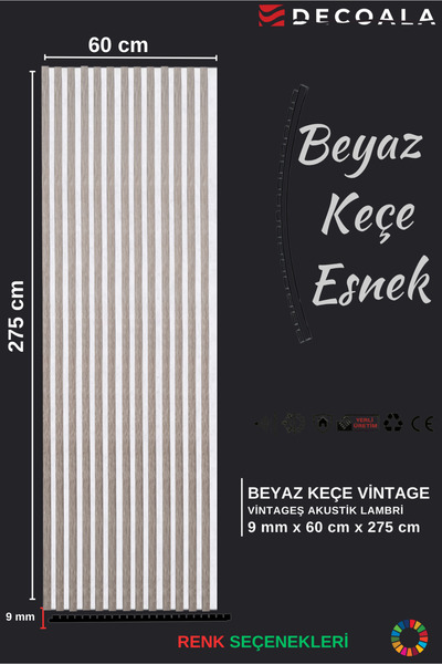 DECOALA MDF Ahşap Akustik Duvar Paneli Beyaz Keçe 60x275 cm - Vintage