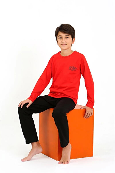 alfa expres Clothing Boys' Long Sleeve Combed Cotton Pajama Set Red