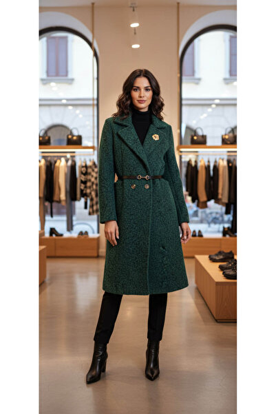 GLAMSI Women's fluffy coat with belt and removable brooch - elegant model