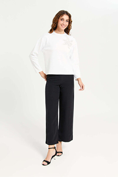 REDTAG Women Cream Sequined Motif Sweatshirt