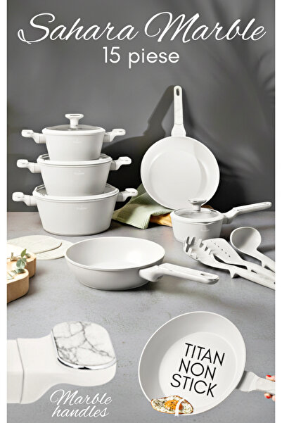 Berlinger Haus Titanium-coated cookware set, Sahara Marble collection, 15 pieces
