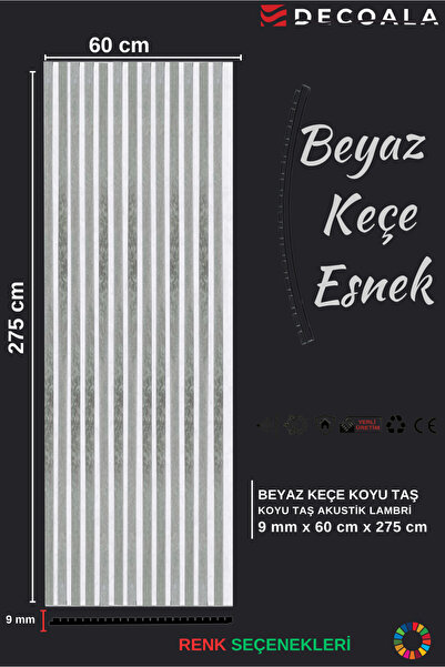 DECOALA MDF Ahşap Akustik Duvar Paneli Beyaz Keçe 60x275 cm - Koyu Taş