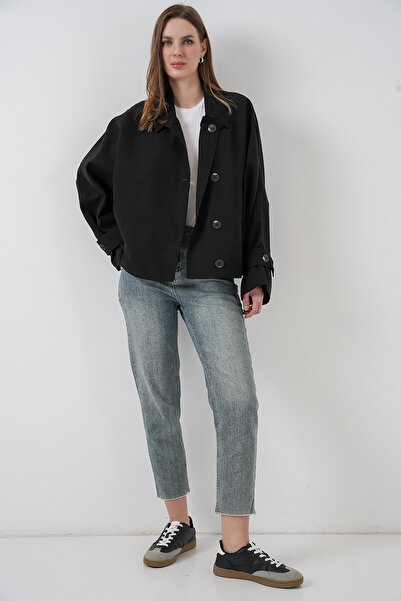 Bigdart Women's Oversized Short Trench Coat 5977 - Black