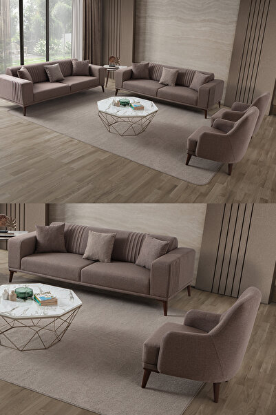 EDSY HOME Regnar 3+3+1+1 Koltuk Takımı Kahverengi