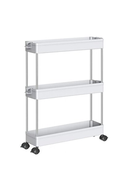 OEM Etajera mobila, cu 4 roti, 3 rafturi, alba, 63X40 cm