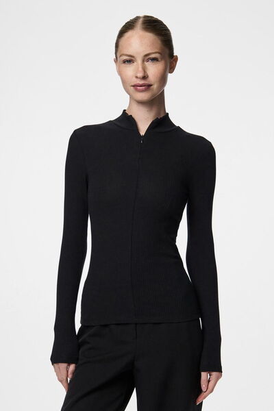 PIECES Γυναικείο φούτερ με μακρυμάνικο φερμουάρ από οργανικό βαμβάκι με ριμπ υφή – σε κιτ