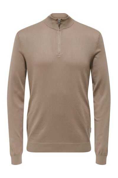 ONLY & SONS Erkek Yarım Fermuarlı Yüksek Yaka Triko - Uzun Kollu, Regular Fit