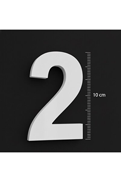 Aras Vizyon Tasarım Kapı Numarası 10 cm NO 2- 3mm Parlak Beyaz Pleksi Yapışkanlı Villa-Bina-Daire Kapı Numarası