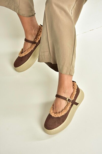 Fox Shoes V811269502 Brown Suede Casual Women's Shoes with Fur Inside