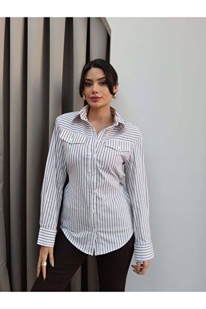 ESRAHELVACI Shoulder Pad Pocket View Striped Shirt