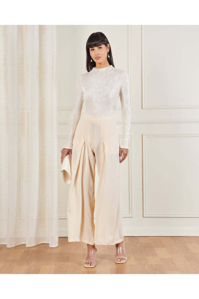 REDTAG Women Cream Pleated Knit Top