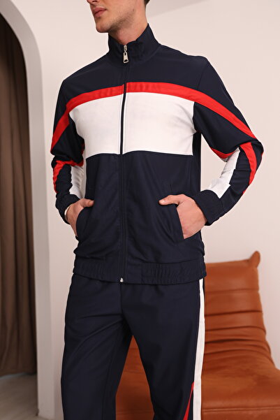 MOVİMENT Men's Navy Blue Special Series Red and White Striped Detail Tracksuit Set