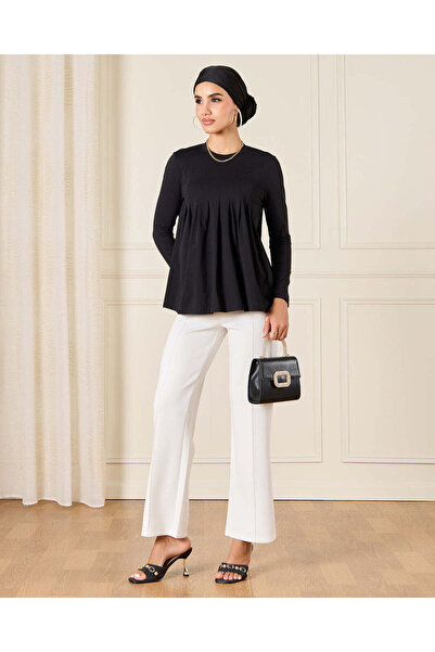 REDTAG Women Black Long sleeve Pleated Detailed Blouse