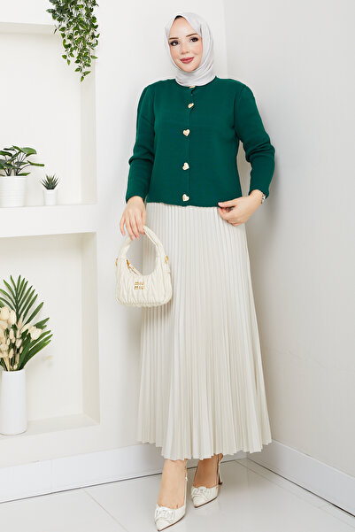 modapark.ist Women's Heart Detailed Cardigan Pleated Skirt Set