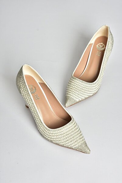 Fox Shoes V820772109 White Pearl Embroidery Thin Heeled Evening Dress Shoes