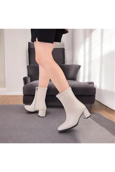 Lion Ci̇lt Women's Thick Square Toe Heeled Zippered Socks Short Boots