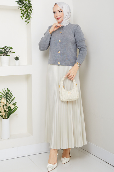 modapark.ist Women's Heart Detailed Cardigan Pleated Skirt Set