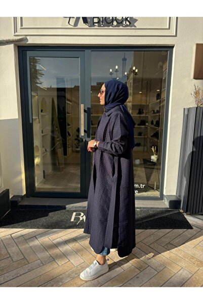 Invee Navy Blue Patterned Quilted Women's Hood