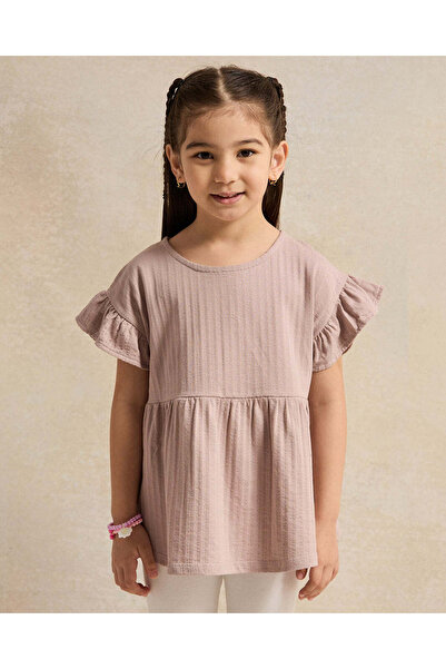 REDTAG Girls Taupe Jacquard Top