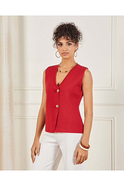 REDTAG Women Red Vest With Gold Button