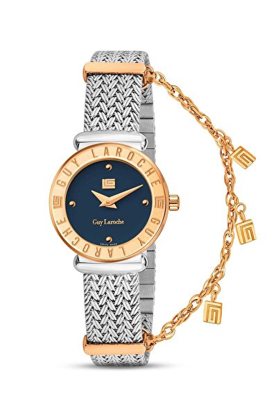 Guy Laroche ساعة بيتي للنساء بسوار من الفولاذ المقاوم للصدأ باللون الفضي والذهبي الوردي 25 مم 5 ضغط جوي