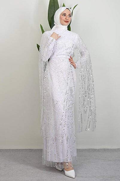 GİYZAMİLA Duru Stone Evening Dress White