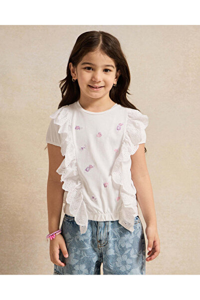 REDTAG Girls White Embroidered Top