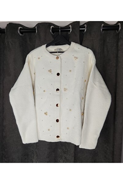 Nefise Tekstil سترة نسائية مطرزة باللؤلؤ والخرز ذات ملمس ناعم وأزرار