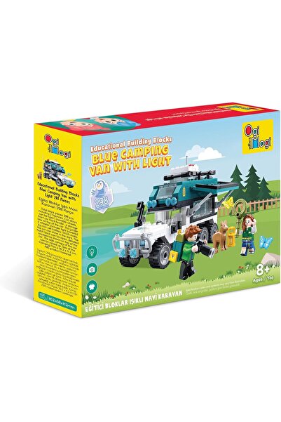 Ogi Mogi Toys Educational Building Blocks – Blue Camping Van with Light (298 Pieces)