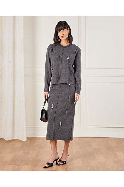 REDTAG Women Charcoal Embellished Sweater