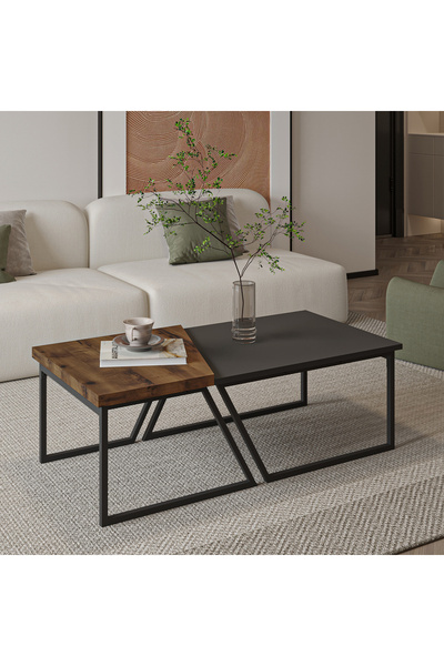 İNARCH DİZAYN Verona İkili Orta Sehpa – Modern Tasarım Metal Ayaklı Sehpa Set...