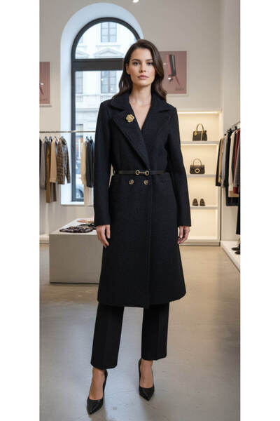 GLAMSI Women's fluffy coat with belt and removable brooch - elegant model