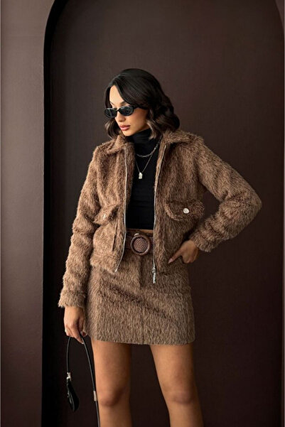 Bare & Bold Jachetă de damă cu aspect de blană artificială - Maro deschis