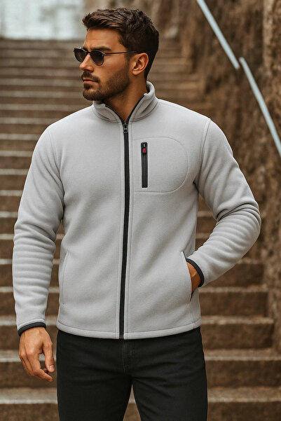 comstar Чоловічий светр з блискавкою, з кишенями, сірий, з флісу, зимовий