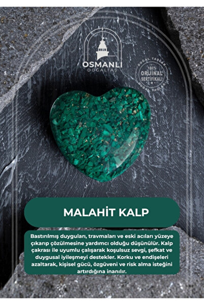 OSMANLI DOĞAL TAŞ Sertifikalı Malahit Kalp