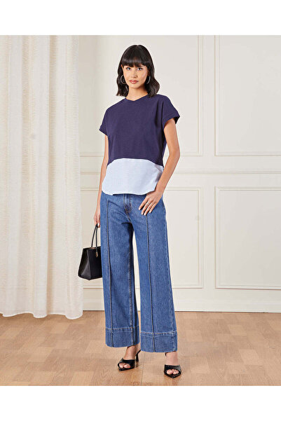 REDTAG Women Navy And Blue Striped Jersey Top