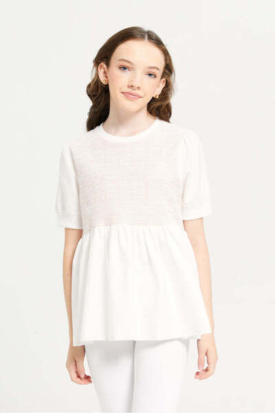 REDTAG Senior Girls Pink And White Embellished Top