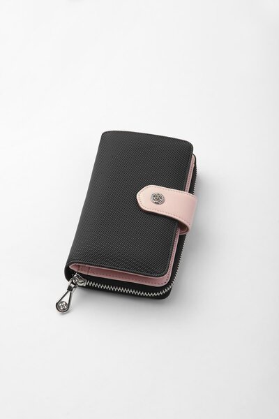 CENGİZ PAKEL Magnetic Medium Size Women's Wallet – 65231L - Black/Powder