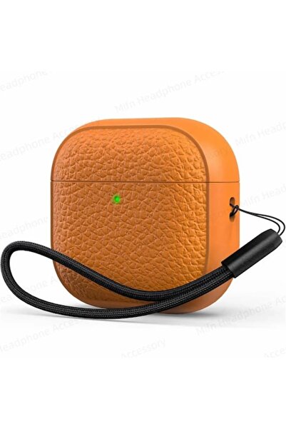 DooLike Protective case compatible with AirPods 4, leather texture, Orange, wireless charging