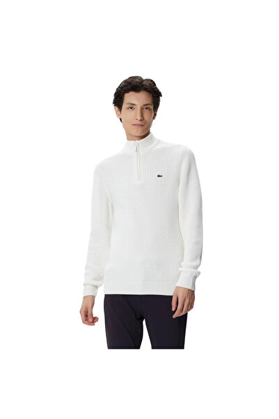 Lacoste Men's Regular Fit Long Sleeve Mock Neck Patterned Ecru Knitwear Ah2419
