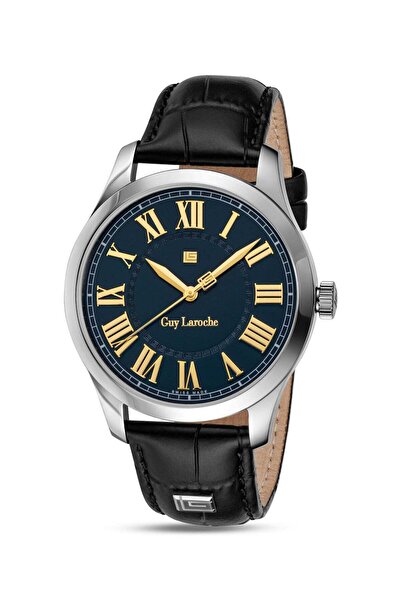 Guy Laroche ساعة لويز للرجال بسوار من الجلد الطبيعي الأسود 40 مم 5 ضغط جوي