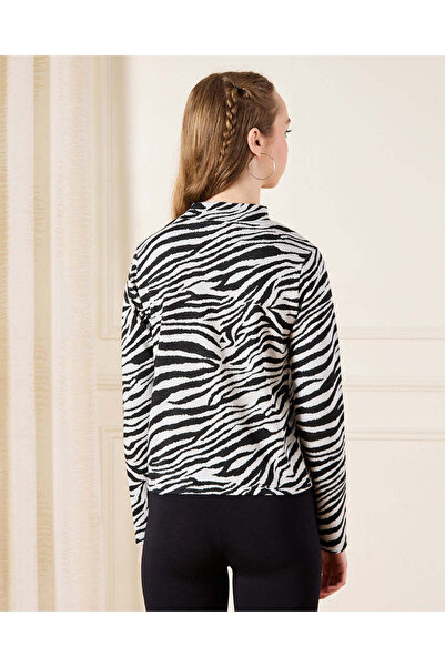 REDTAG Senior Girls Black & White Embellished High neck Jacquard Top