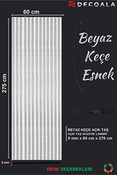 DECOALA MDF Ahşap Akustik Duvar Paneli Beyaz Keçe 60x275 cm - Açık Taş