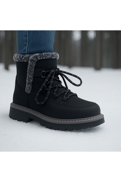 JOJO KIDS Δερμάτινες μπότες χιονιού με φερμουάρ για κορίτσια, μπότες με ζεστή επένδυση από φλις, αντιολισθητική σόλα με σπείρωμα