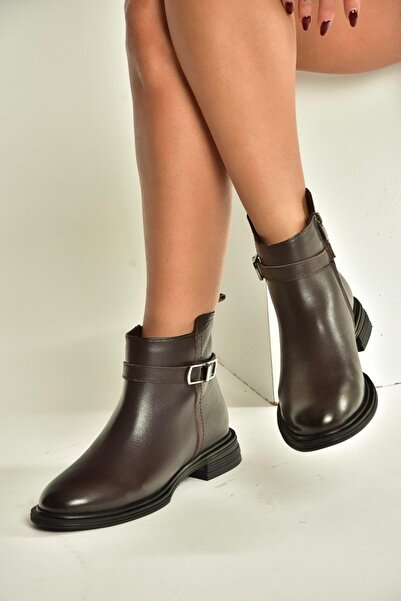 Fox Shoes V555255503 Γυναικείες μπότες από γνήσιο δέρμα με χαμηλή σόλα καφέ