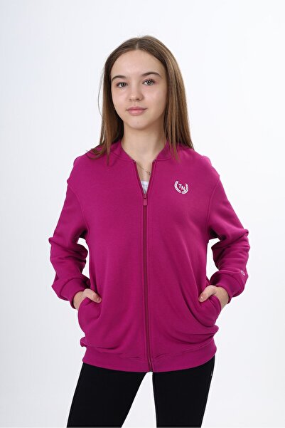 Toontoy Plum Girl's College Collar Zippered Pocket Low Shoulder Printed Knitt...