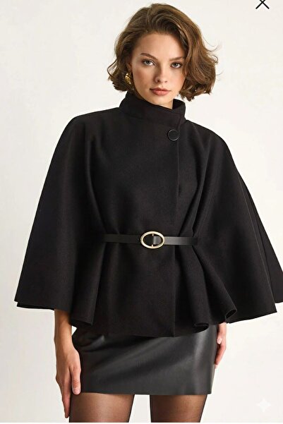 VELLICHOR Women's Belted Cashmere Poncho - Black